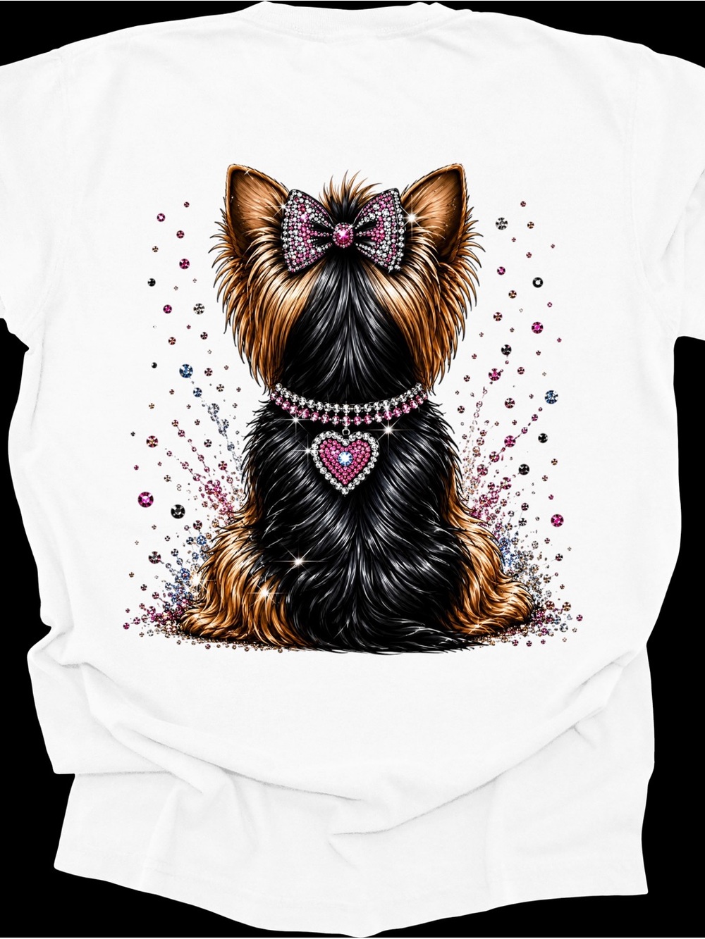 Yorkie Graphic Short Sleeve Tee spoil faux rhinestones S M L XL - Picture 4 of 11